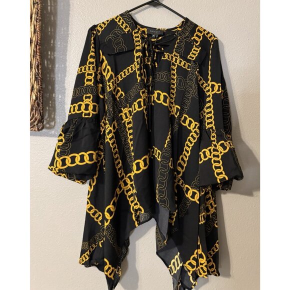New Gracia Unbalanced Black Gold Chain Print L Large Relaxed Fit Washable - Picture 5 of 8